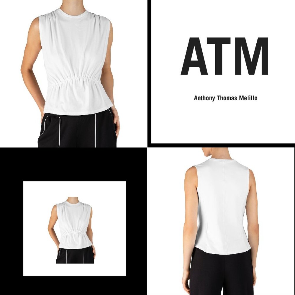 ATM Anthony Thomas Melillo White Cotton Gathered Tee Top Sz M - Picture 4 of 16